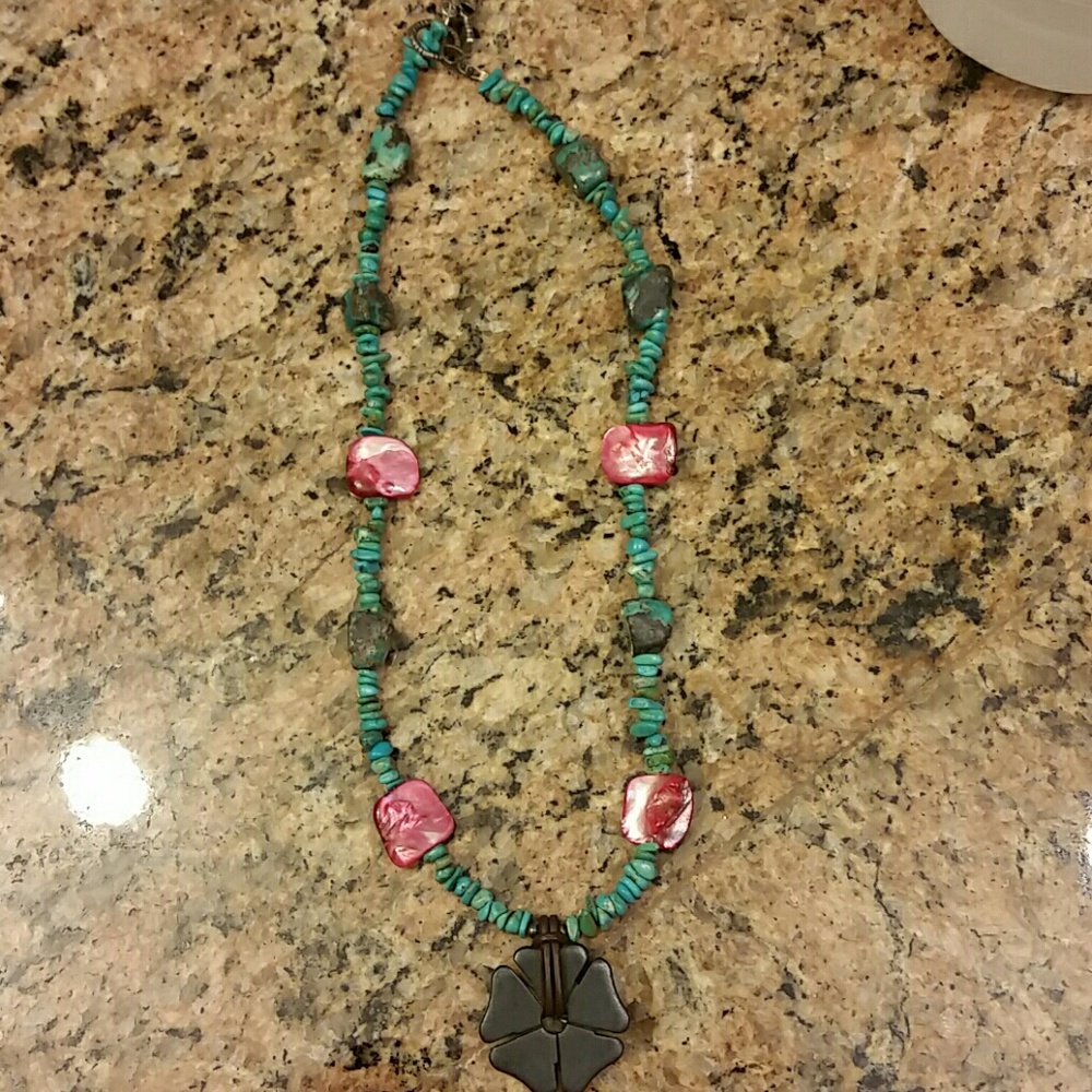 Turquoise with pink stones necklace